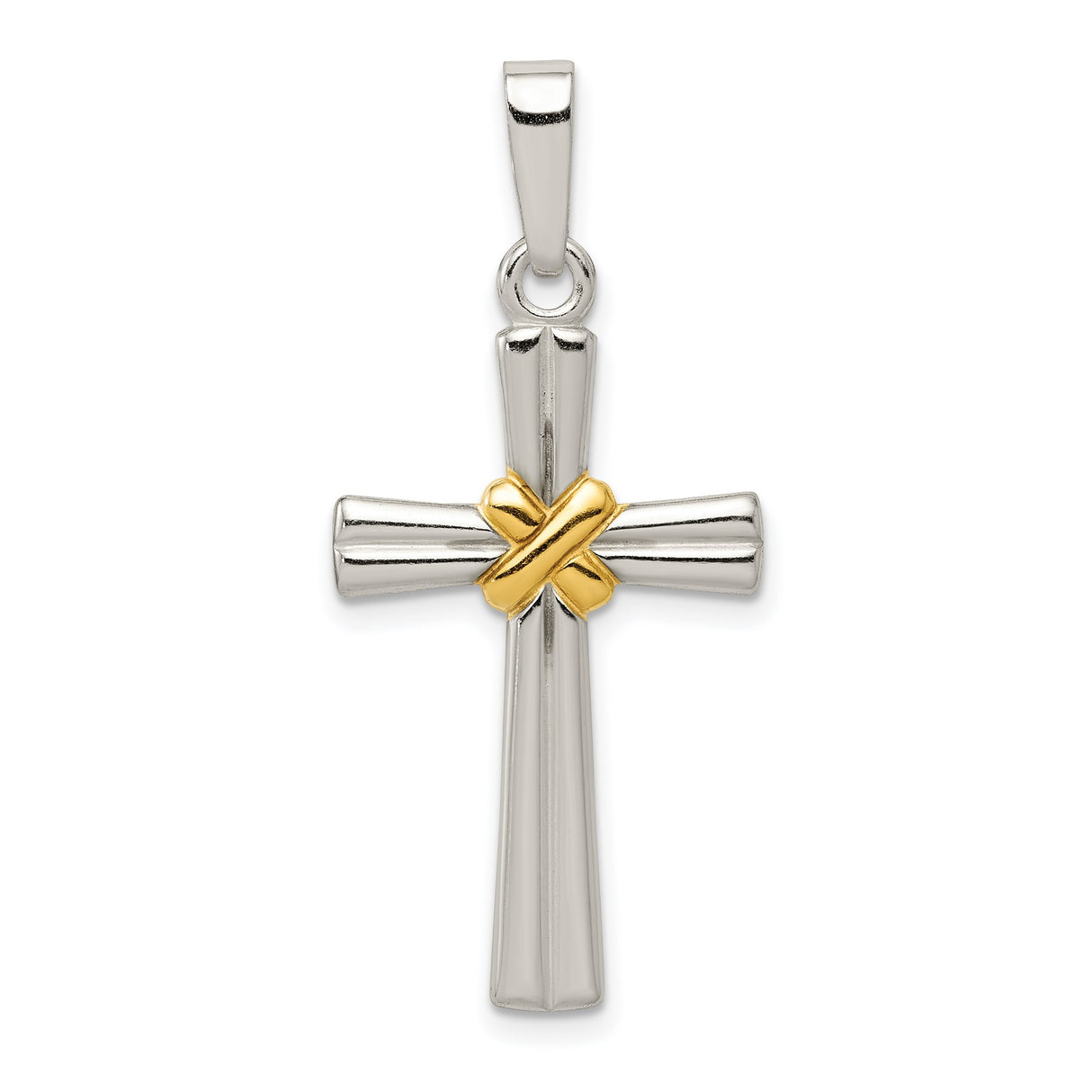 Gold tone Polished Latin Cross Charm Pendant in Real 925 Sterling Silver