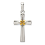 Gold tone Polished Latin Cross Charm Pendant in Real 925 Sterling Silver