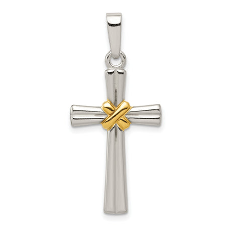 Gold tone Polished Latin Cross Charm Pendant in Real 925 Sterling Silver