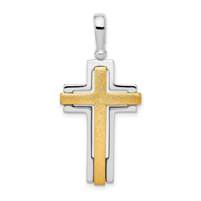 Brushed Polished Cross Charm Pendant in Real 925 Sterling Silver