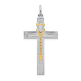 Sterling Silver Cross Pendant with Rosary Design and Toned Crucifix Detail