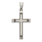 Antiqued, Polished and Brushed Latin Cross Charm Pendant in Real 925 Sterling Silver