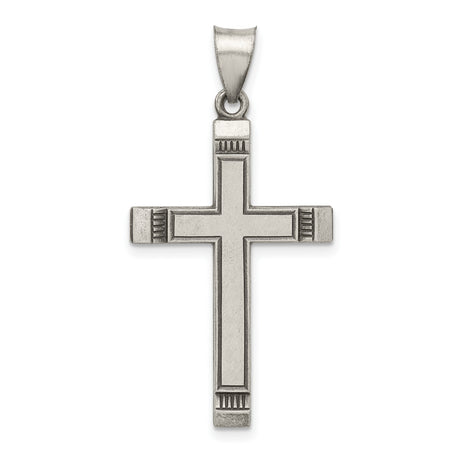 Antiqued, Polished and Brushed Latin Cross Charm Pendant in Real 925 Sterling Silver