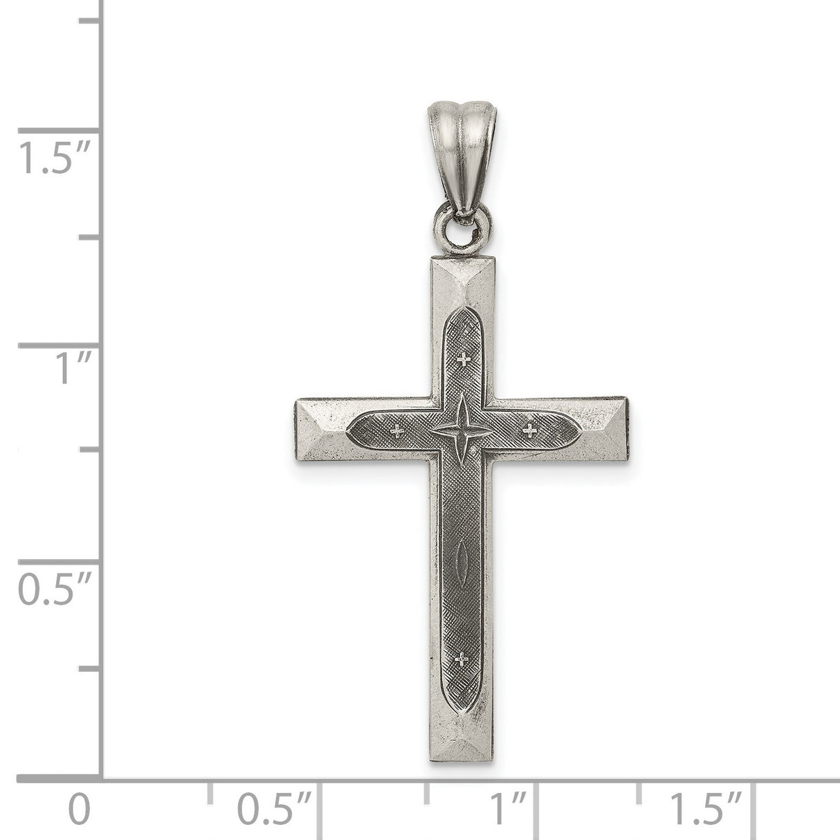 Antiqued, Polished and Brushed Latin Cross Charm Pendant in Real 925 Sterling Silver