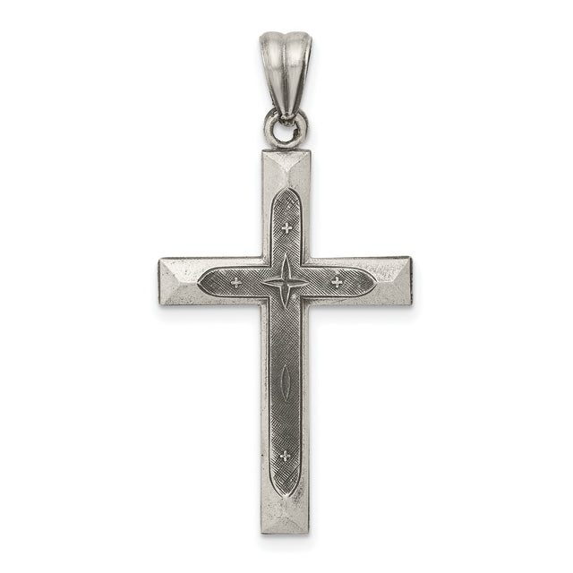 Antiqued, Polished and Brushed Latin Cross Charm Pendant in Real 925 Sterling Silver