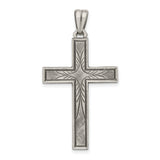 Antiqued, Polished and Brushed Latin Cross Charm Pendant in Real 925 Sterling Silver