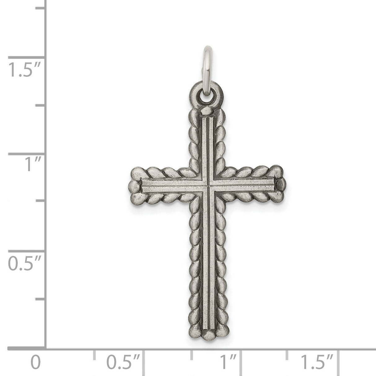 Antiqued, Textured and Brushed Latin Cross Charm Pendant in Real 925 Sterling Silver