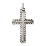 Antiqued, Textured and Brushed Latin Cross Charm Pendant in Real 925 Sterling Silver