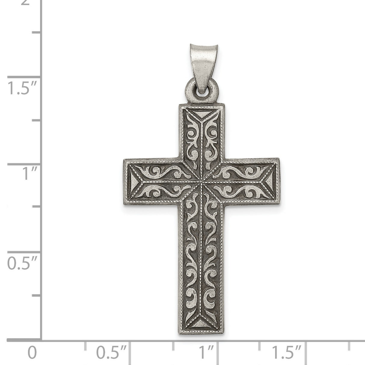 Antiqued, Polished and Brushed Latin Cross Charm Pendant in Real 925 Sterling Silver