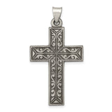 Antiqued, Polished and Brushed Latin Cross Charm Pendant in Real 925 Sterling Silver