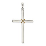 Sterling Silver Crucifix Cross Pendant with Dual Tone Rope Accent and Mirror Finish