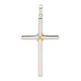 Sterling Silver Crucifix Cross Pendant with Dual Tone Rope Accent and Mirror Finish