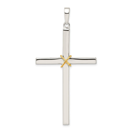 Sterling Silver Crucifix Cross Pendant with Dual Tone Rope Accent and Mirror Finish