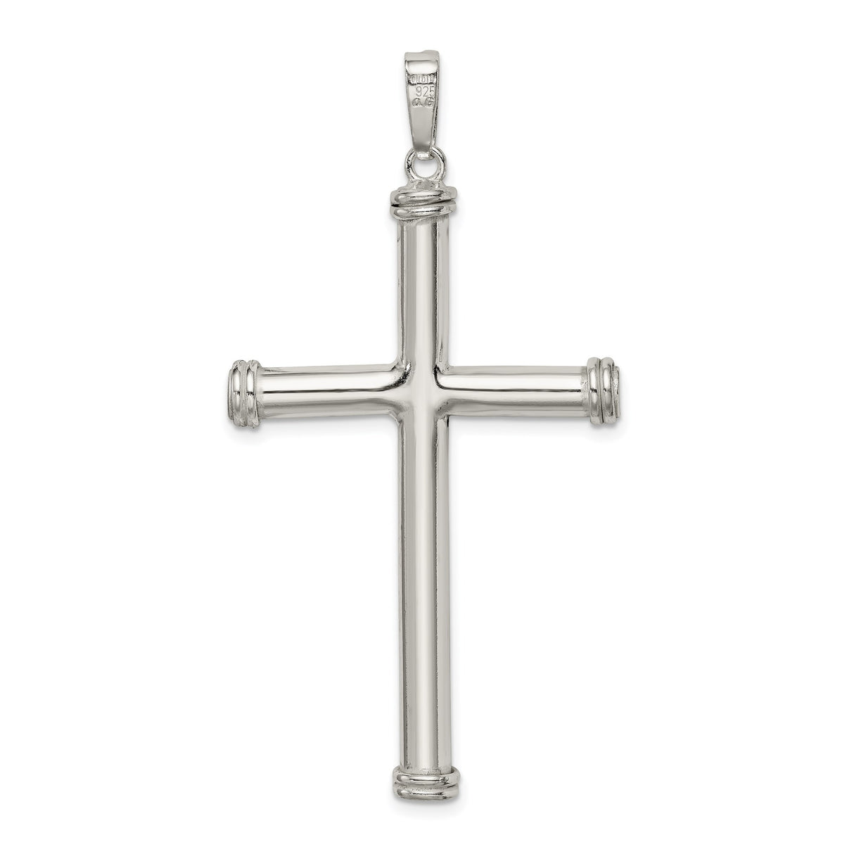 Sterling Silver Cross Pendant with Hollow Polished Design, Smooth Finish Religious Charm