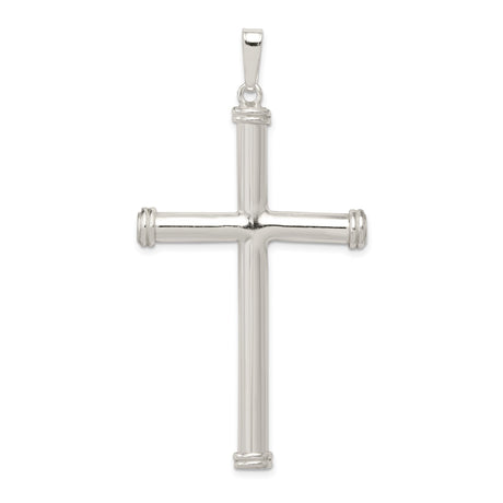 Sterling Silver Cross Pendant with Hollow Polished Design, Smooth Finish Religious Charm