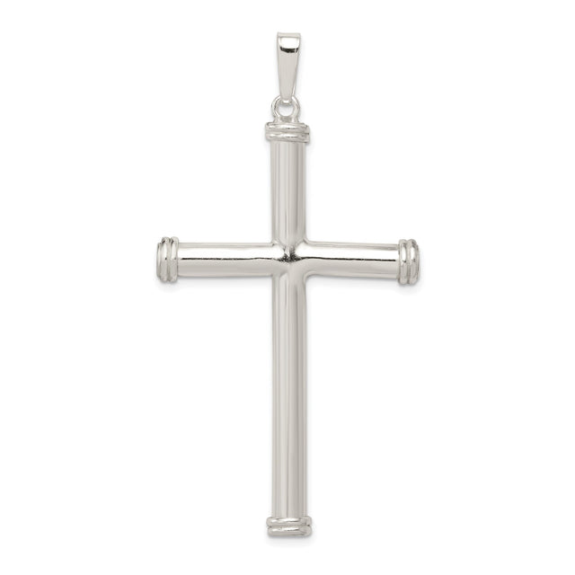 Sterling Silver Cross Pendant with Hollow Polished Design, Smooth Finish Religious Charm