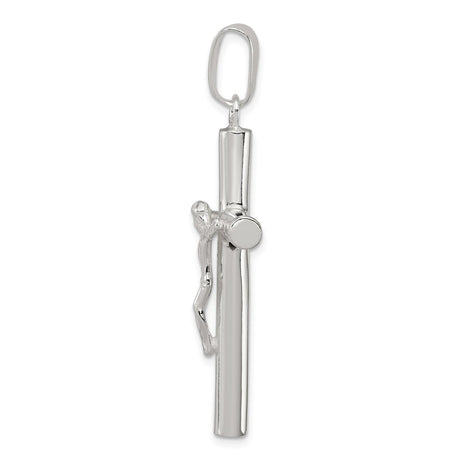 Sterling Silver Crucifix Cross Pendant with Polished Jesus Design, Catholic Religious Charm