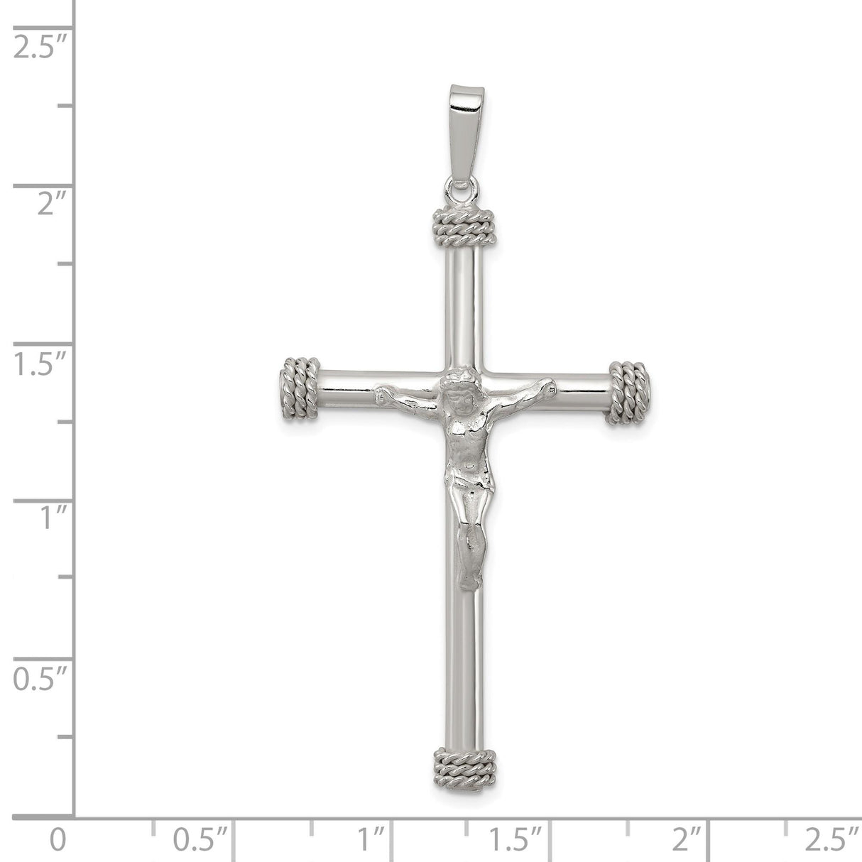 Sterling Silver Crucifix Pendant with Raised Jesus Figure and Rope Detailing