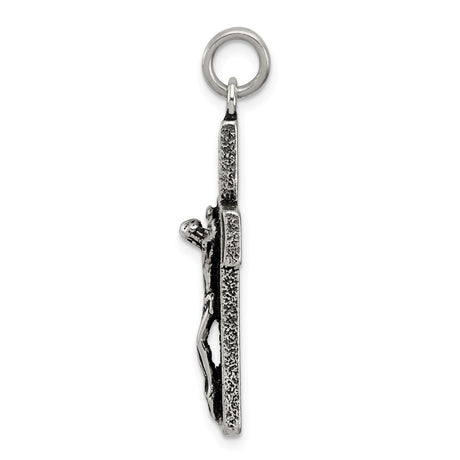 Sterling Silver Crucifix Pendant with Antiqued Finish Featuring Jesus on the Cross