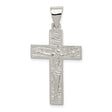 Sterling Silver Crucifix Cross Pendant with Woodgrain Texture and Raised Jesus Figure
