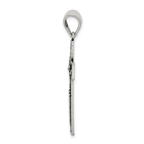 Sterling Silver Crucifix Pendant with Textured Woodgrain Cross and Detailed Jesus Figure