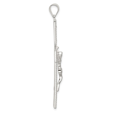 Sterling Silver Crucifix Pendant with INRI Charm and Beaded Edge Religious Jewelry