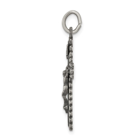 Sterling Silver Crucifix Cross Pendant with INRI Jesus Detail and Antique Finish