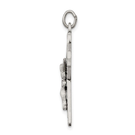 Sterling Silver Crucifix Cross Pendant with Raised Christ, Oxidized Finish, Vintage Religious Style