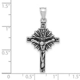 Sterling Silver Crucifix Pendant with INRI Christ Figure and Sunburst Design