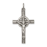 Sterling Silver Crucifix Pendant with INRI and Sculpted Christ, Oxidized Textured Finish