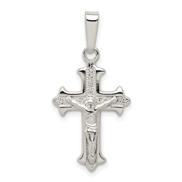 Sterling Silver Crucifix Cross Pendant with Flared Tips, Textured Christian Design