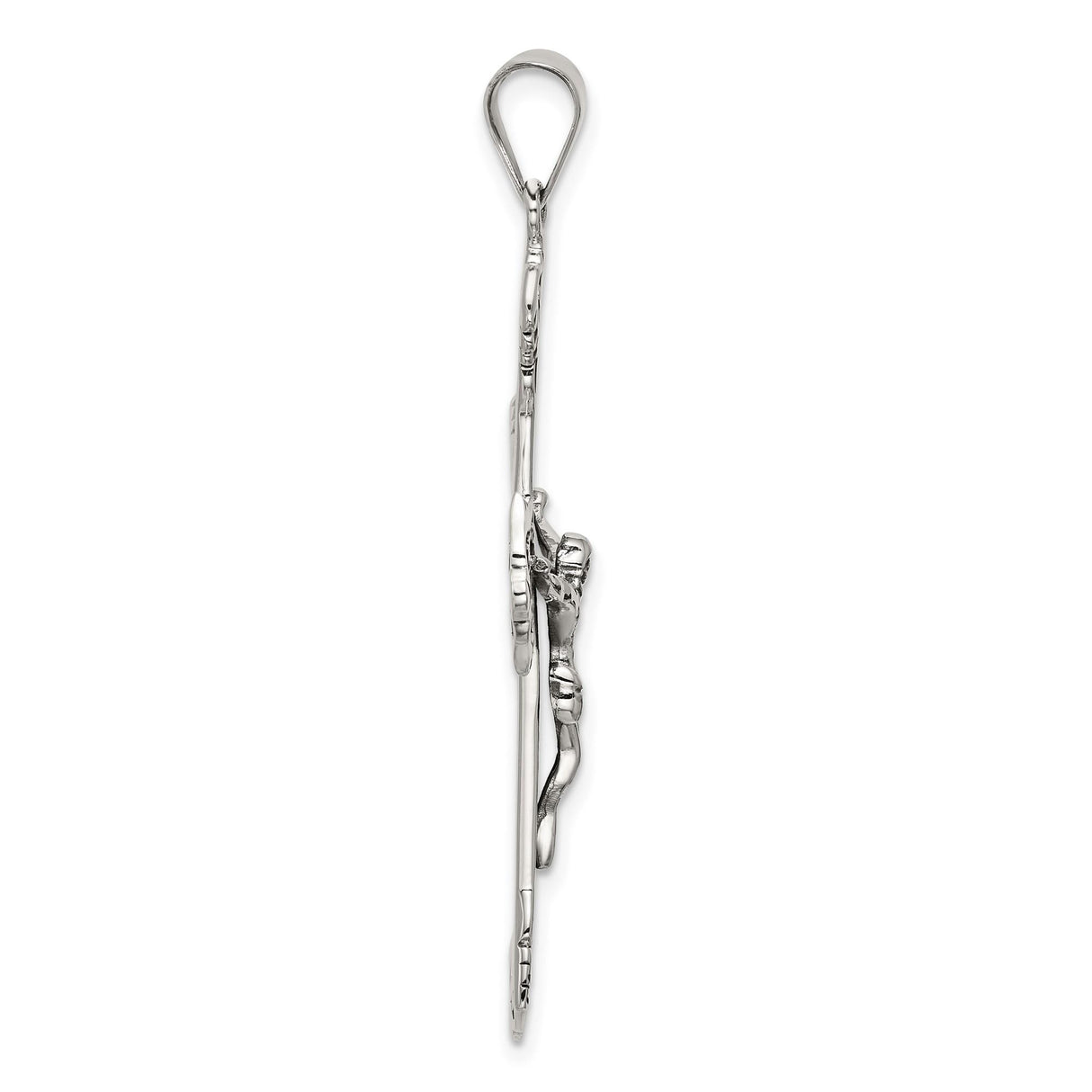 Sterling Silver Crucifix Cross Pendant with Sculpted Jesus and INRI Detail