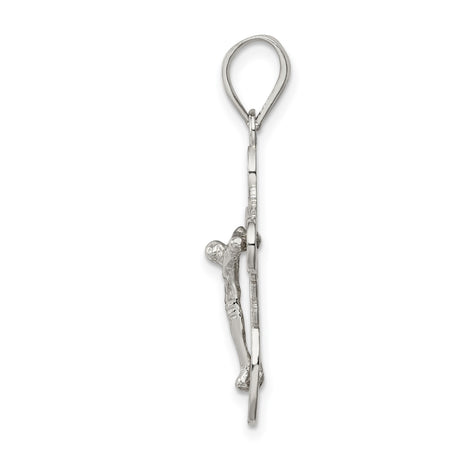 Sterling Silver Crucifix Cross Pendant with 3D Christ and Openwork Design