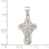 Sterling Silver Crucifix Cross Pendant with 3D Christ and Openwork Design