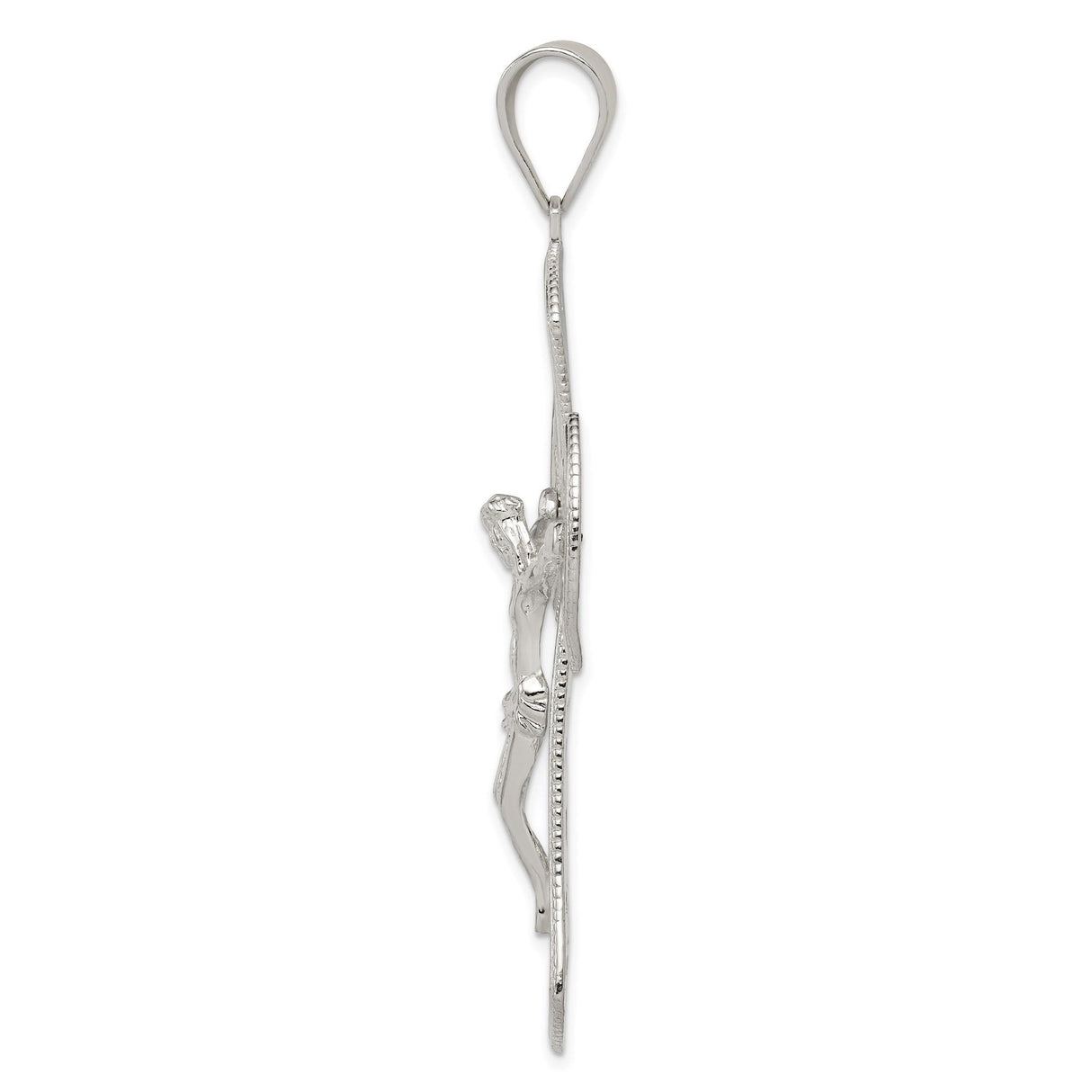 Sterling Silver Crucifix Pendant with Leaf Detail and INRI Charm, Religious Christian Jewelry