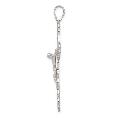 Sterling Silver Crucifix Cross Pendant with INRI Jesus Figure and Filigree Design