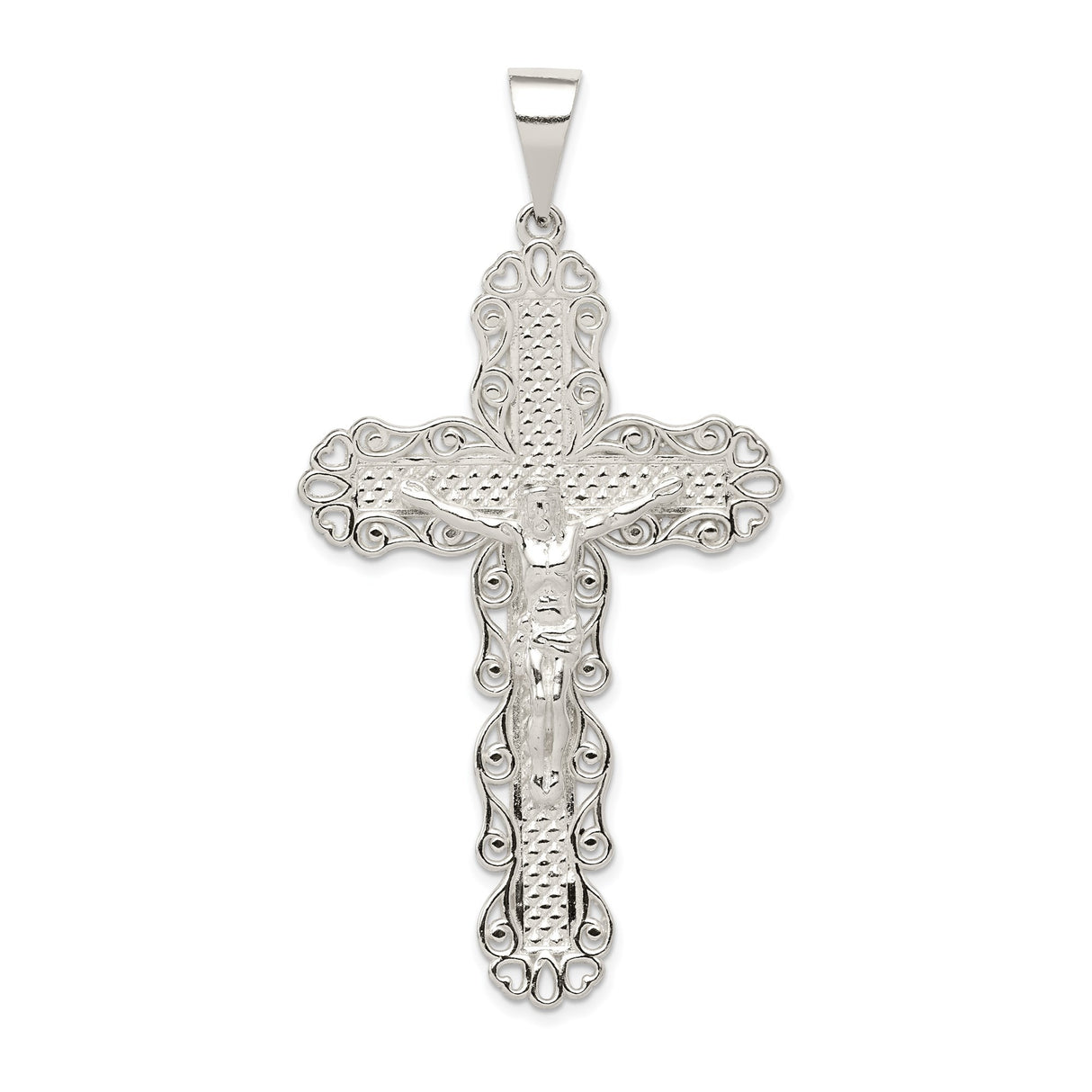 Sterling Silver Cross Pendant with Textured Crucifix, Religious Christian Jewelry for Men and Women