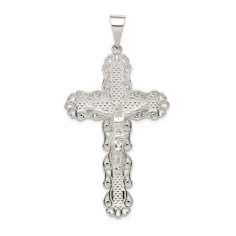 Sterling Silver Cross Pendant with Textured Crucifix, Religious Christian Jewelry for Men and Women