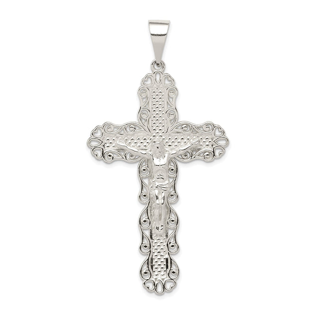 Sterling Silver Cross Pendant with Textured Crucifix, Religious Christian Jewelry for Men and Women