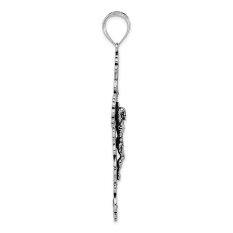 Sterling Silver Crucifix Cross Pendant with Ornate Floral Design, Vintage Religious Jewelry