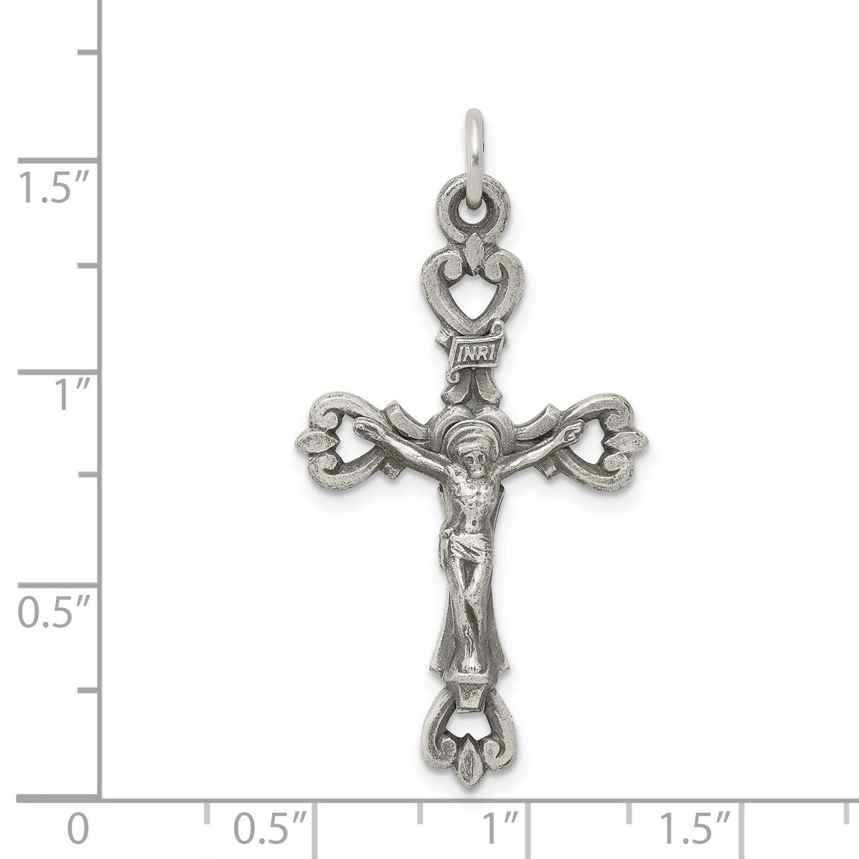 Antiqued and Brushed INRI Crucifix Charm Pendant in Real 925 Sterling Silver