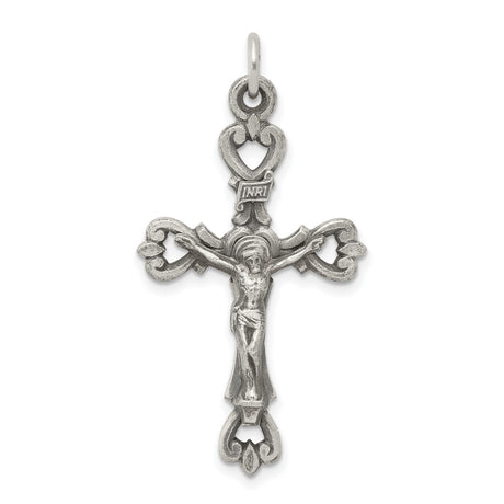 Antiqued and Brushed INRI Crucifix Charm Pendant in Real 925 Sterling Silver