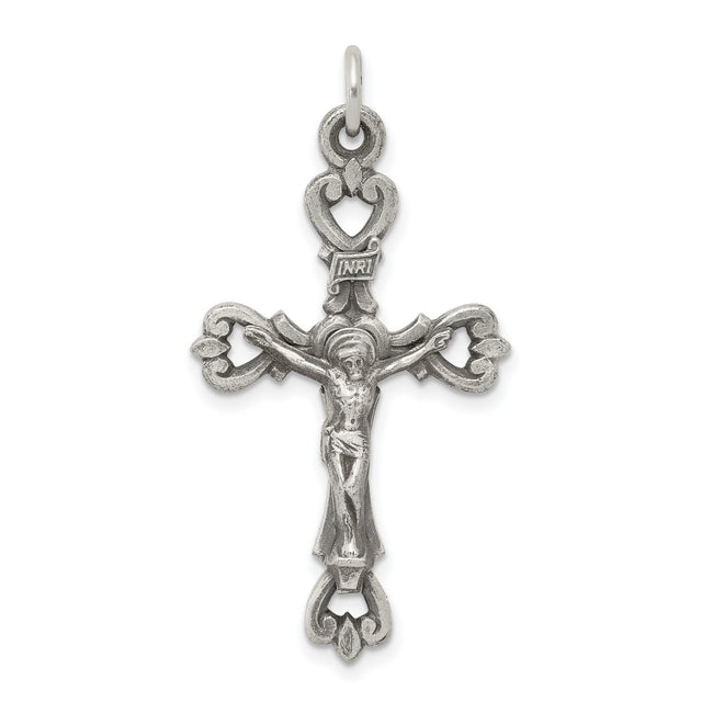 Antiqued and Brushed INRI Crucifix Charm Pendant in Real 925 Sterling Silver