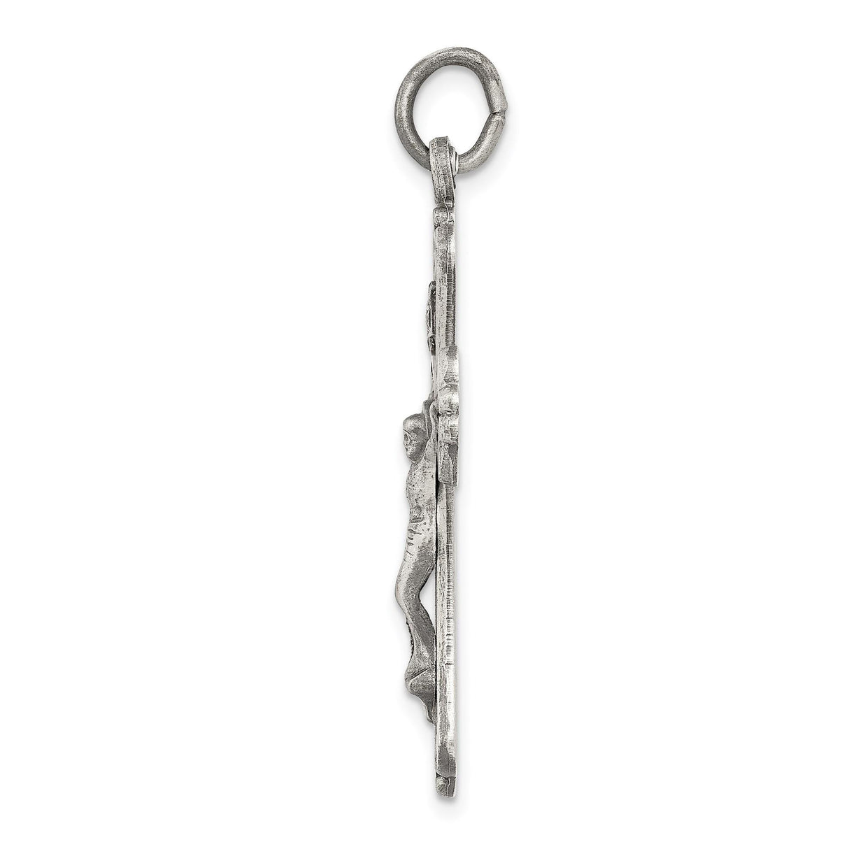 Sterling Silver Crucifix Pendant with INRI Jesus Cross, Antiqued Brushed Finish, Religious Charm