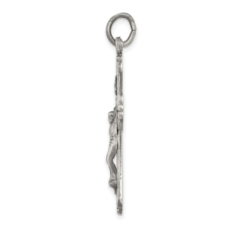 Sterling Silver Crucifix Pendant with INRI Jesus Cross, Antiqued Brushed Finish, Religious Charm