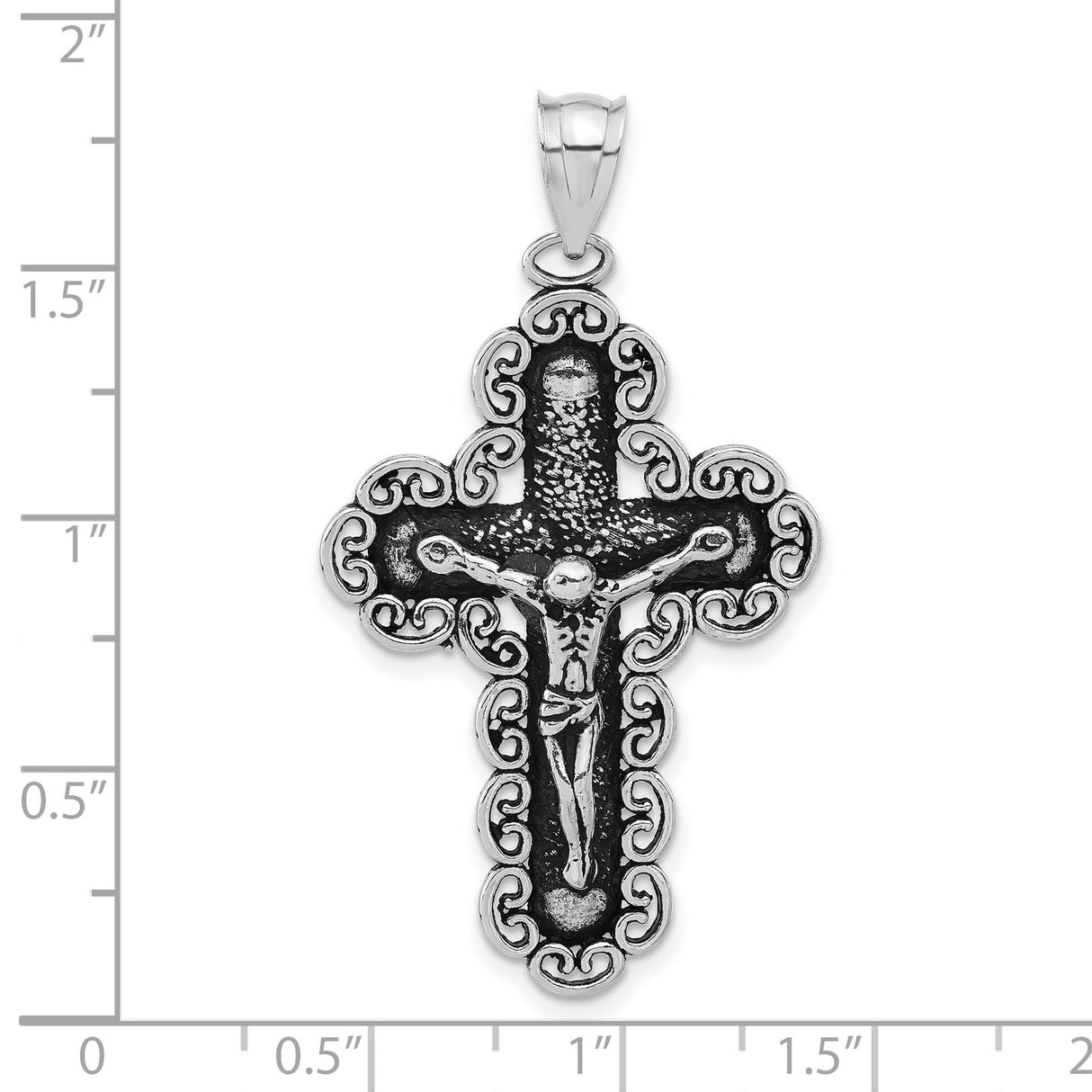 Sterling Silver Crucifix Pendant with INRI Cross and Filigree Design