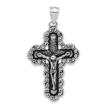 Sterling Silver Crucifix Pendant with INRI Cross and Filigree Design