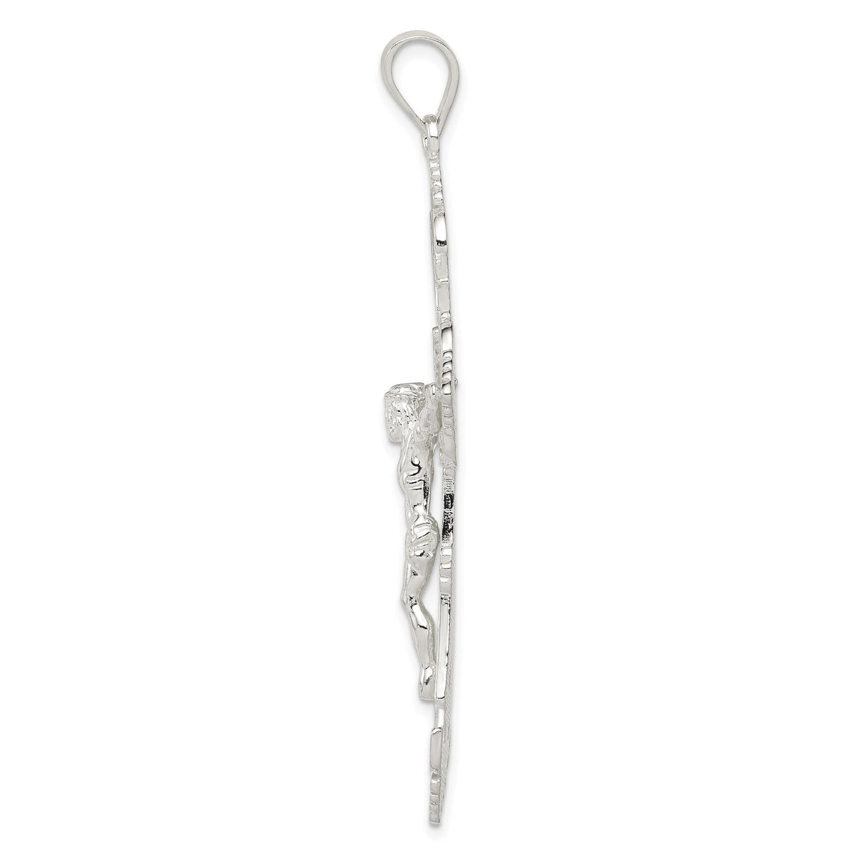 Sterling Silver Crucifix Cross Pendant with INRI Detail and Baroque Floral Motif