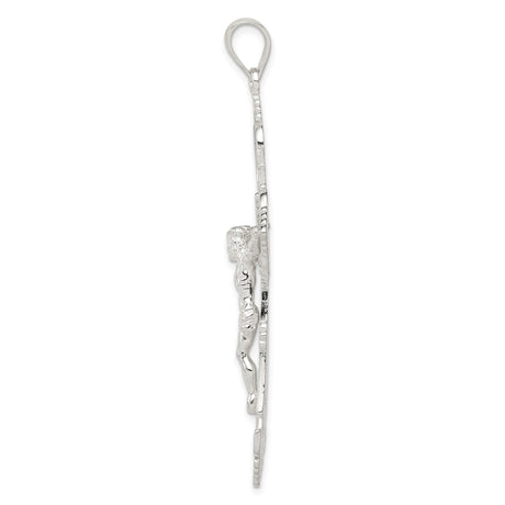 Sterling Silver Crucifix Cross Pendant with INRI Detail and Baroque Floral Motif