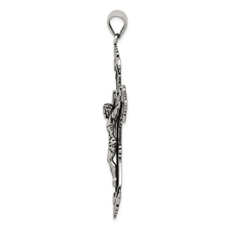 Sterling Silver Crucifix Cross Pendant with Detailed Jesus Figure and Fleur-de-Lis Design